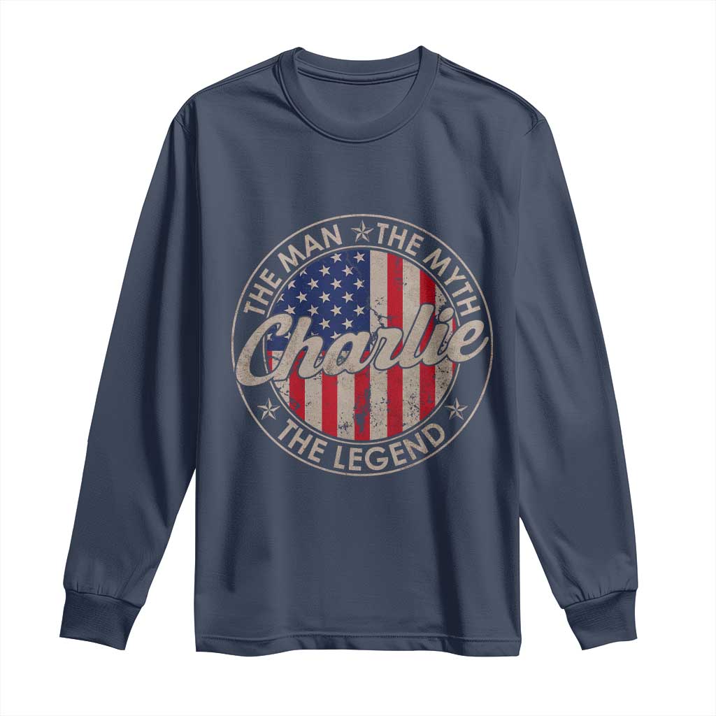 Charlie The Man The Myth The Legend Long Sleeve Shirt Retro Vintage American Flag - Wonder Print Shop