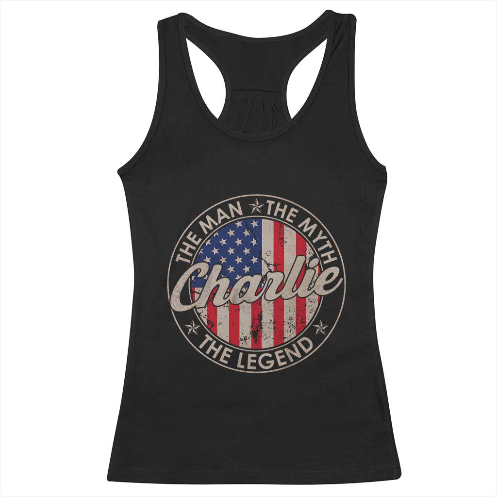 Charlie The Man The Myth The Legend Racerback Tank Top Retro Vintage American Flag - Wonder Print Shop