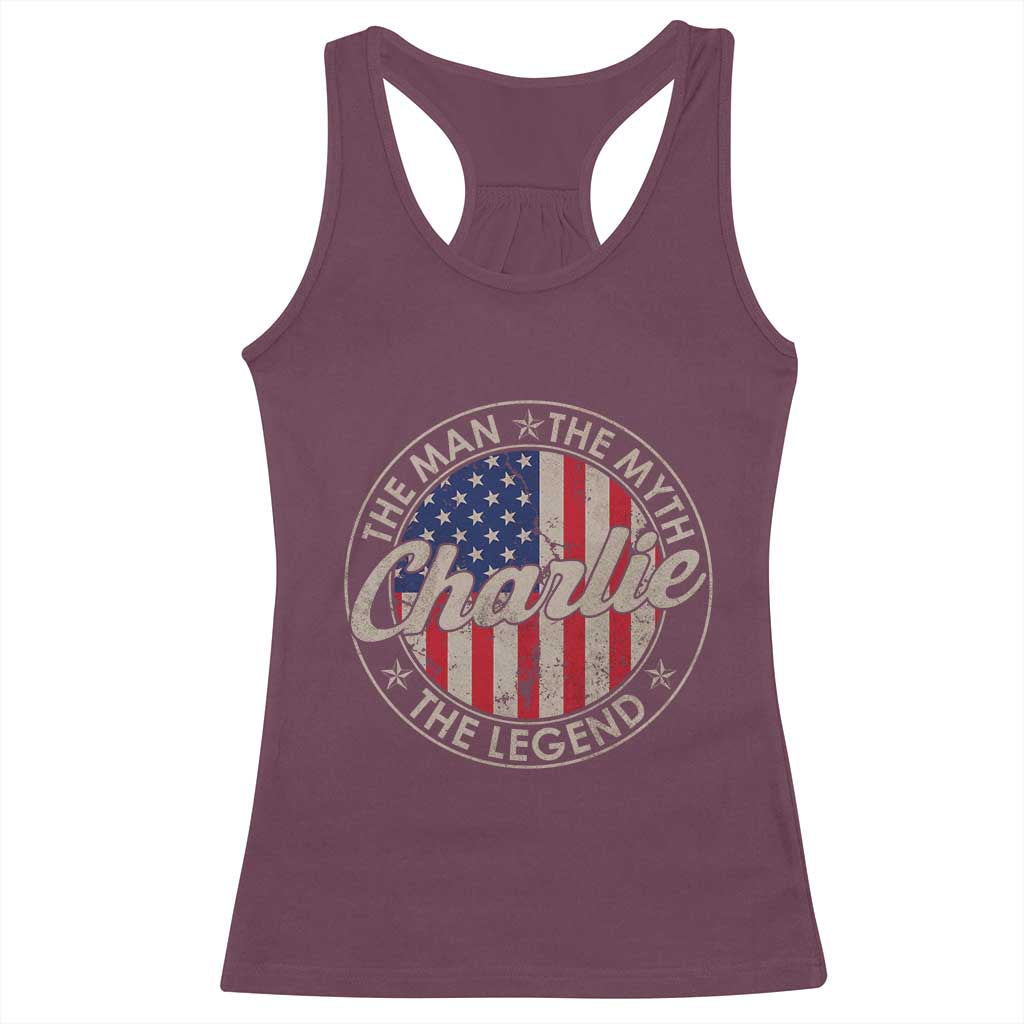 Charlie The Man The Myth The Legend Racerback Tank Top Retro Vintage American Flag - Wonder Print Shop