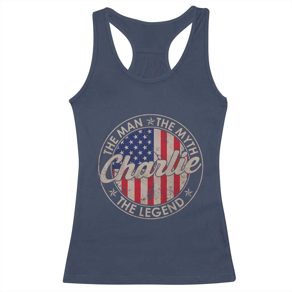 Charlie The Man The Myth The Legend Racerback Tank Top Retro Vintage American Flag - Wonder Print Shop
