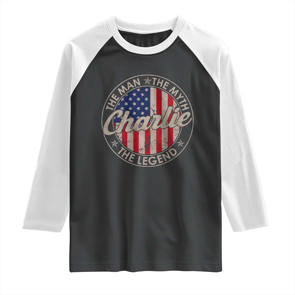 Charlie The Man The Myth The Legend Raglan Shirt Retro Vintage American Flag - Wonder Print Shop