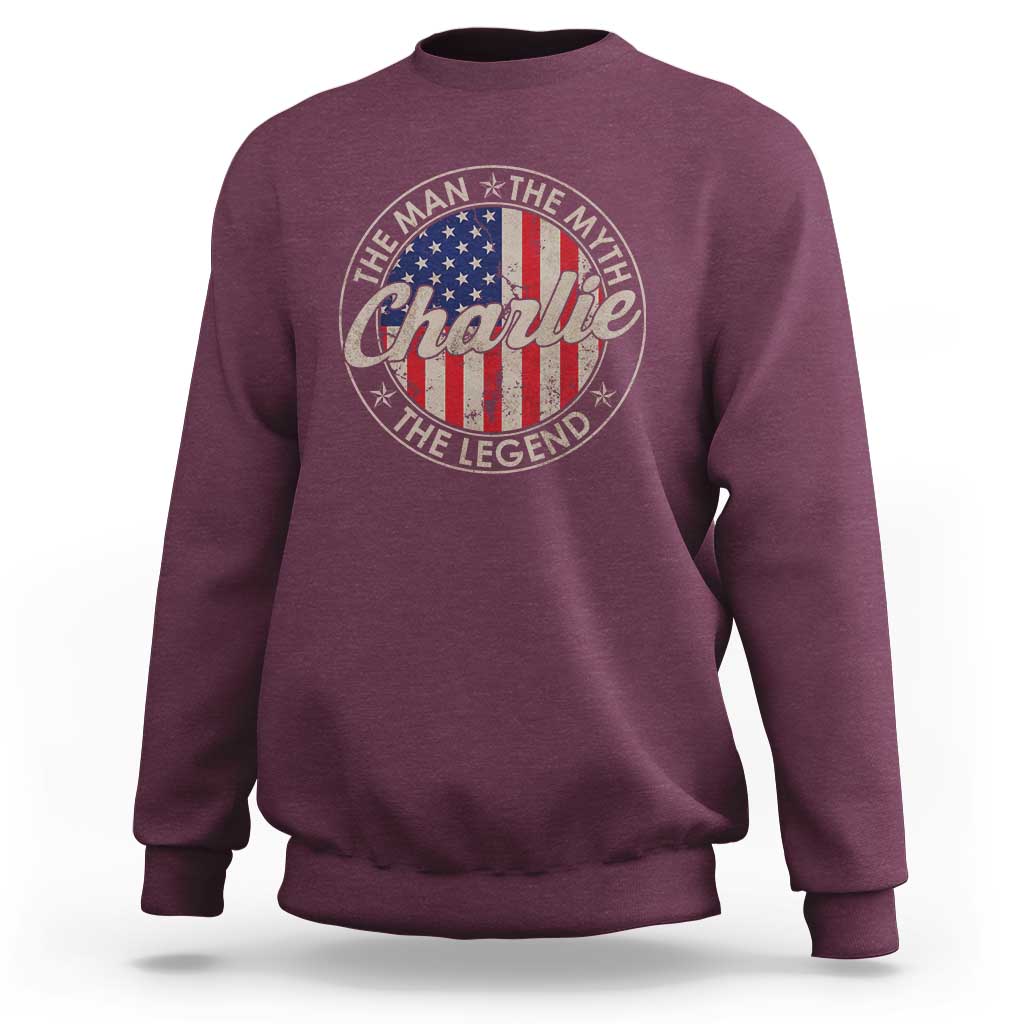 Charlie The Man The Myth The Legend Sweatshirt Retro Vintage American Flag - Wonder Print Shop