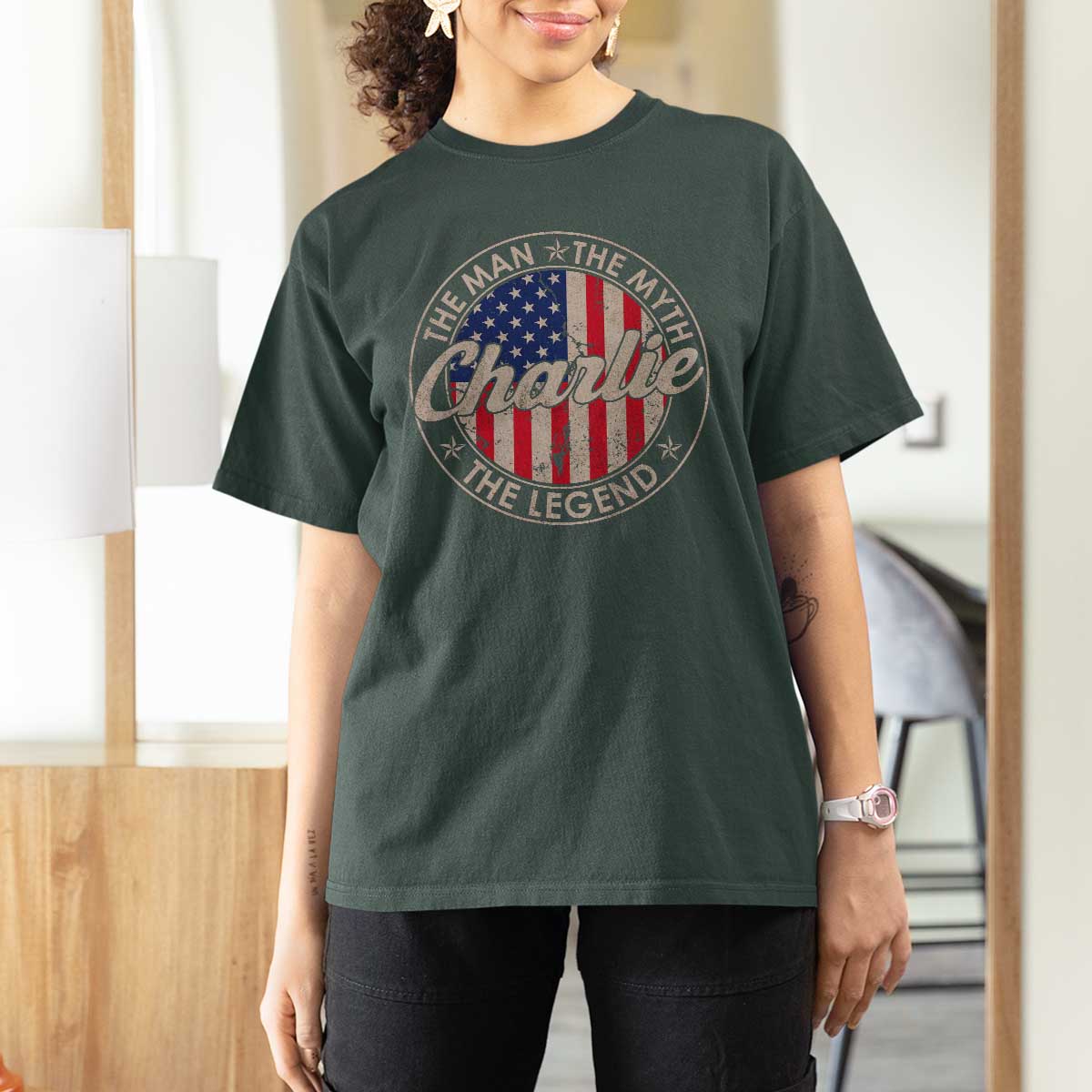 Charlie The Man The Myth The Legend T Shirt For Women Retro Vintage American Flag - Wonder Print Shop