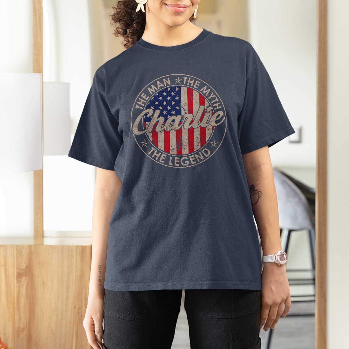 Charlie The Man The Myth The Legend T Shirt For Women Retro Vintage American Flag - Wonder Print Shop