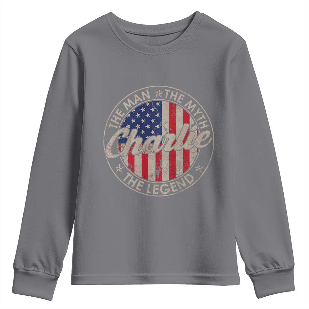 Charlie The Man The Myth The Legend Youth Sweatshirt Retro Vintage American Flag - Wonder Print Shop