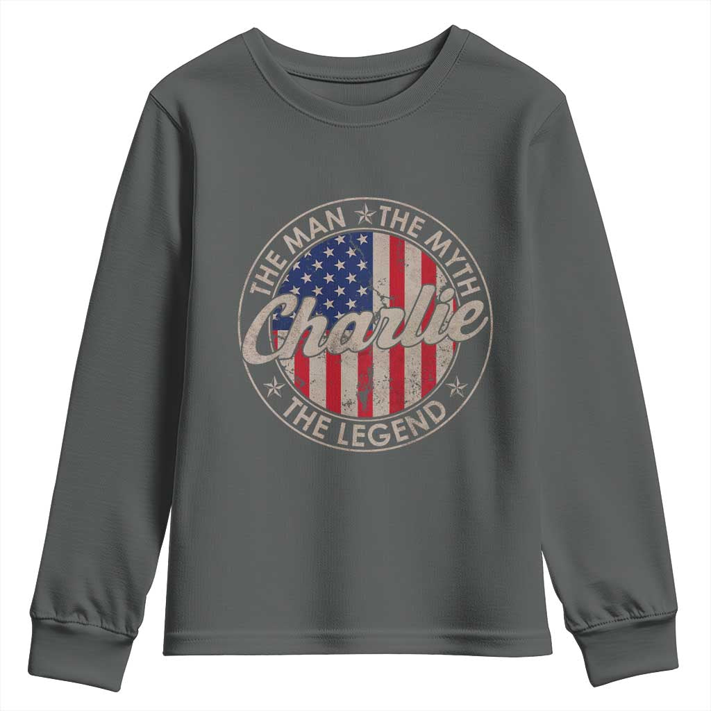 Charlie The Man The Myth The Legend Youth Sweatshirt Retro Vintage American Flag - Wonder Print Shop