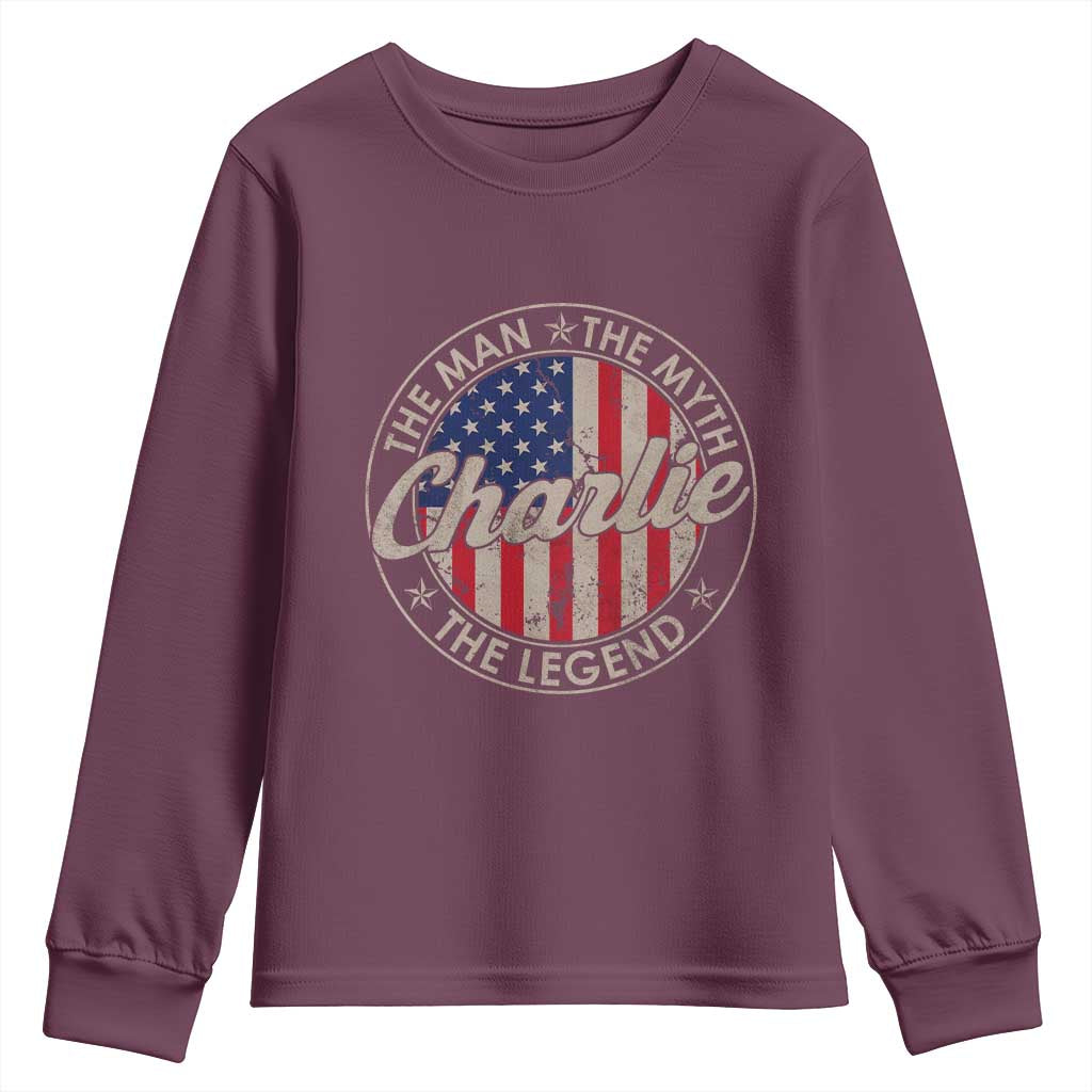 Charlie The Man The Myth The Legend Youth Sweatshirt Retro Vintage American Flag - Wonder Print Shop
