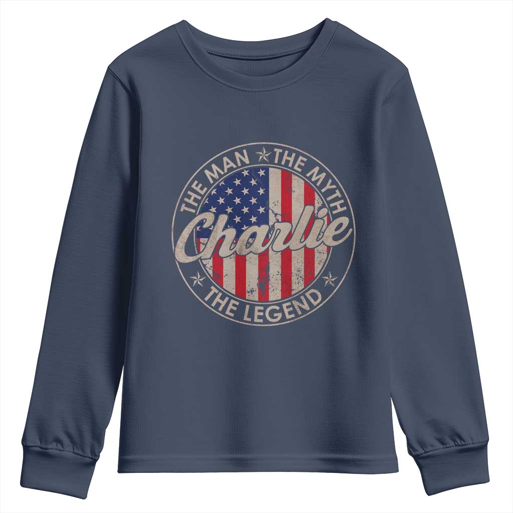 Charlie The Man The Myth The Legend Youth Sweatshirt Retro Vintage American Flag - Wonder Print Shop