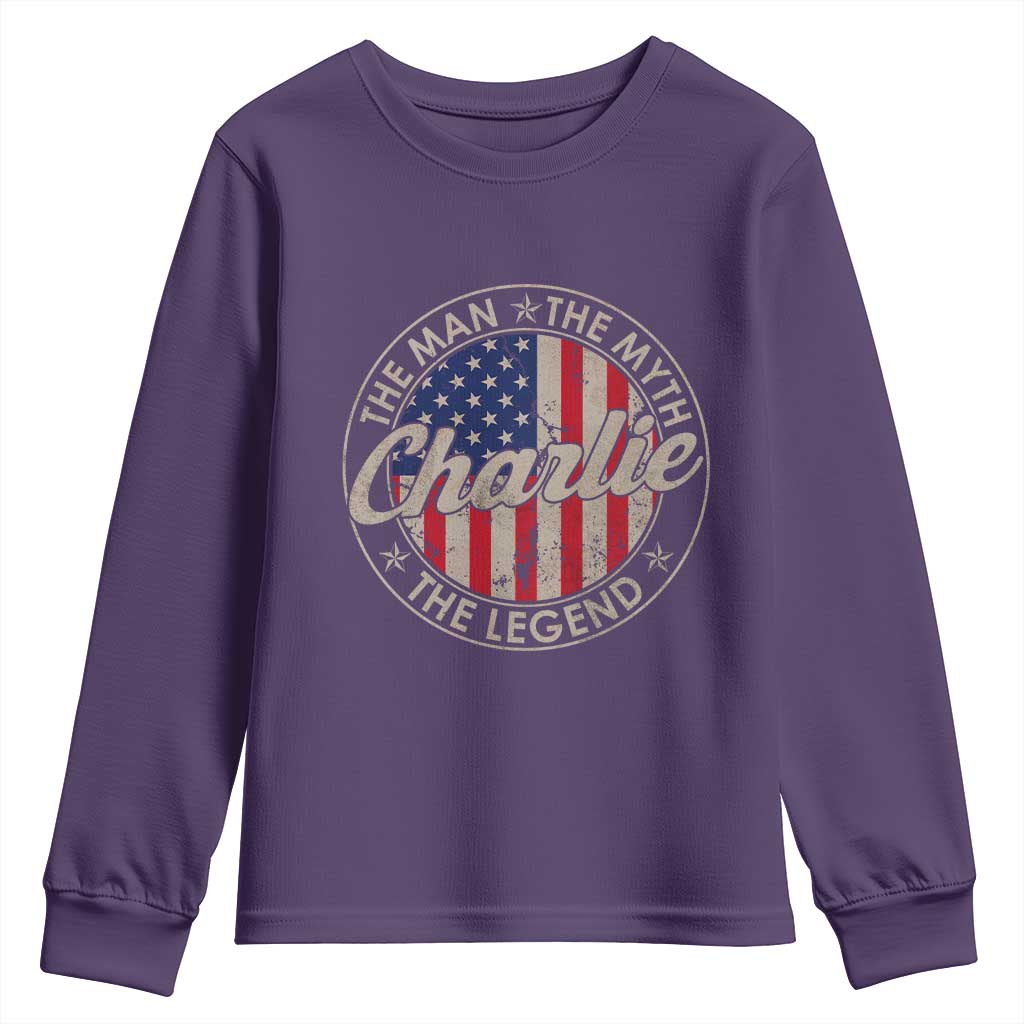 Charlie The Man The Myth The Legend Youth Sweatshirt Retro Vintage American Flag - Wonder Print Shop