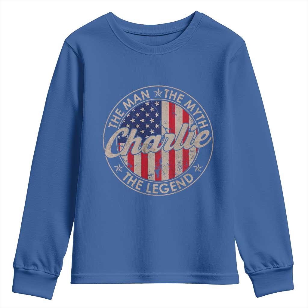 Charlie The Man The Myth The Legend Youth Sweatshirt Retro Vintage American Flag - Wonder Print Shop