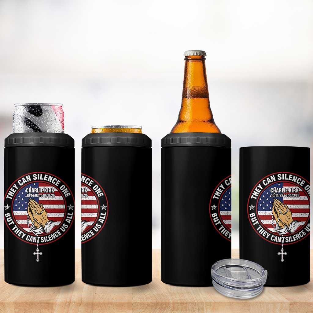 Charlie Kirk Memorial 4 in 1 Can Cooler Tumbler Retro American Flag - Wonder Print Shop