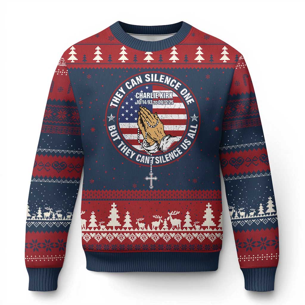 Charlie Kirk Memorial Ugly Christmas Sweater Retro American Flag - Wonder Print Shop