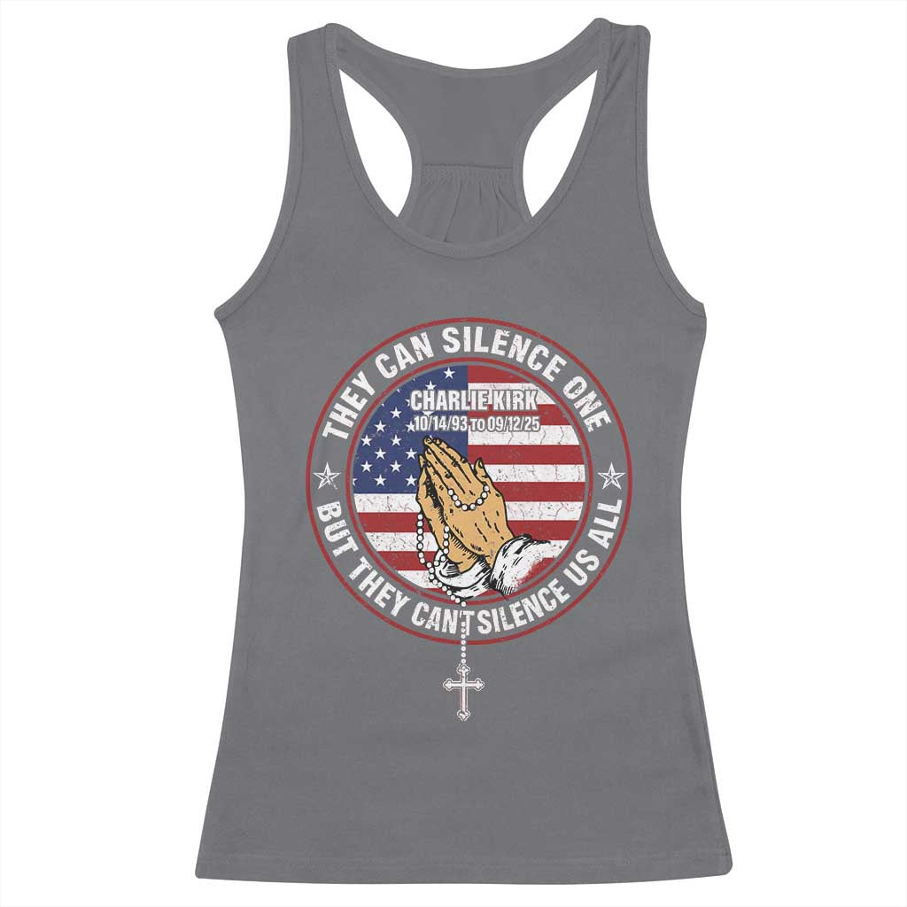 Charlie Kirk Memorial Racerback Tank Top Retro American Flag - Wonder Print Shop