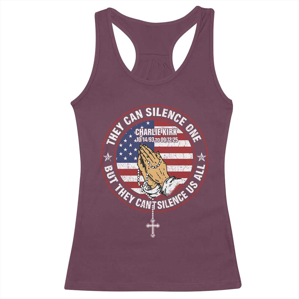 Charlie Kirk Memorial Racerback Tank Top Retro American Flag - Wonder Print Shop