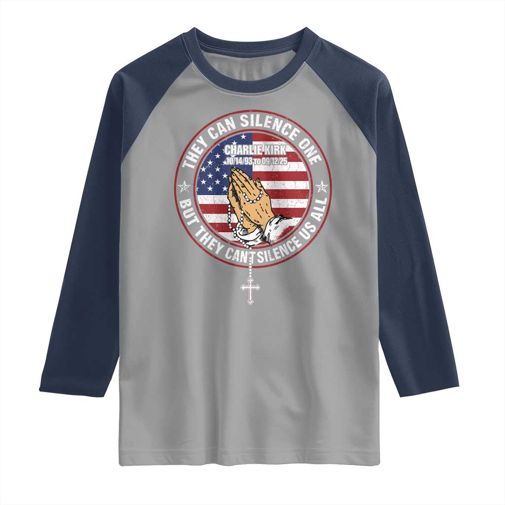 Charlie Kirk Memorial Raglan Shirt Retro American Flag - Wonder Print Shop