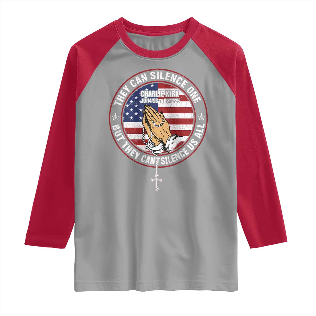 Charlie Kirk Memorial Raglan Shirt Retro American Flag - Wonder Print Shop
