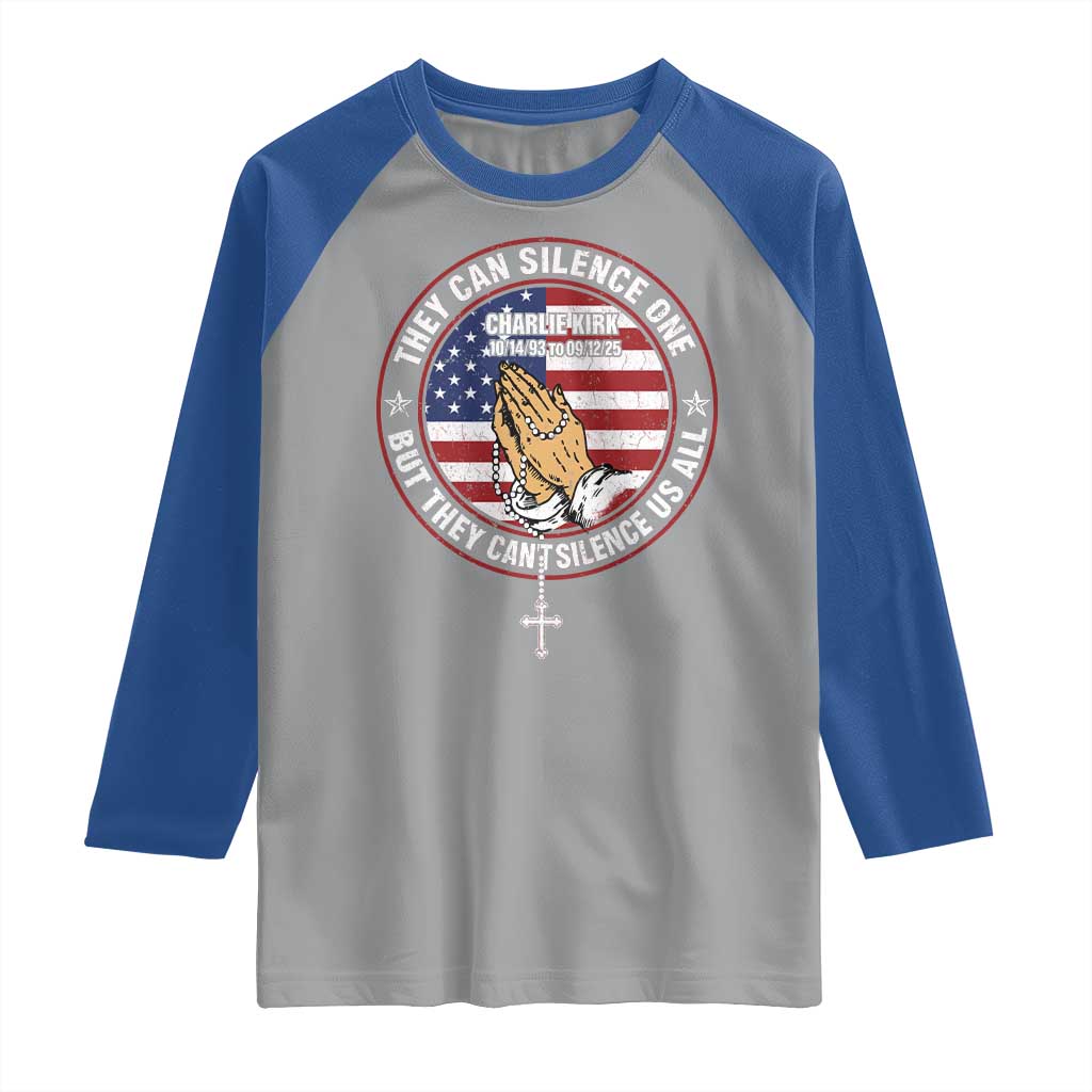 Charlie Kirk Memorial Raglan Shirt Retro American Flag - Wonder Print Shop