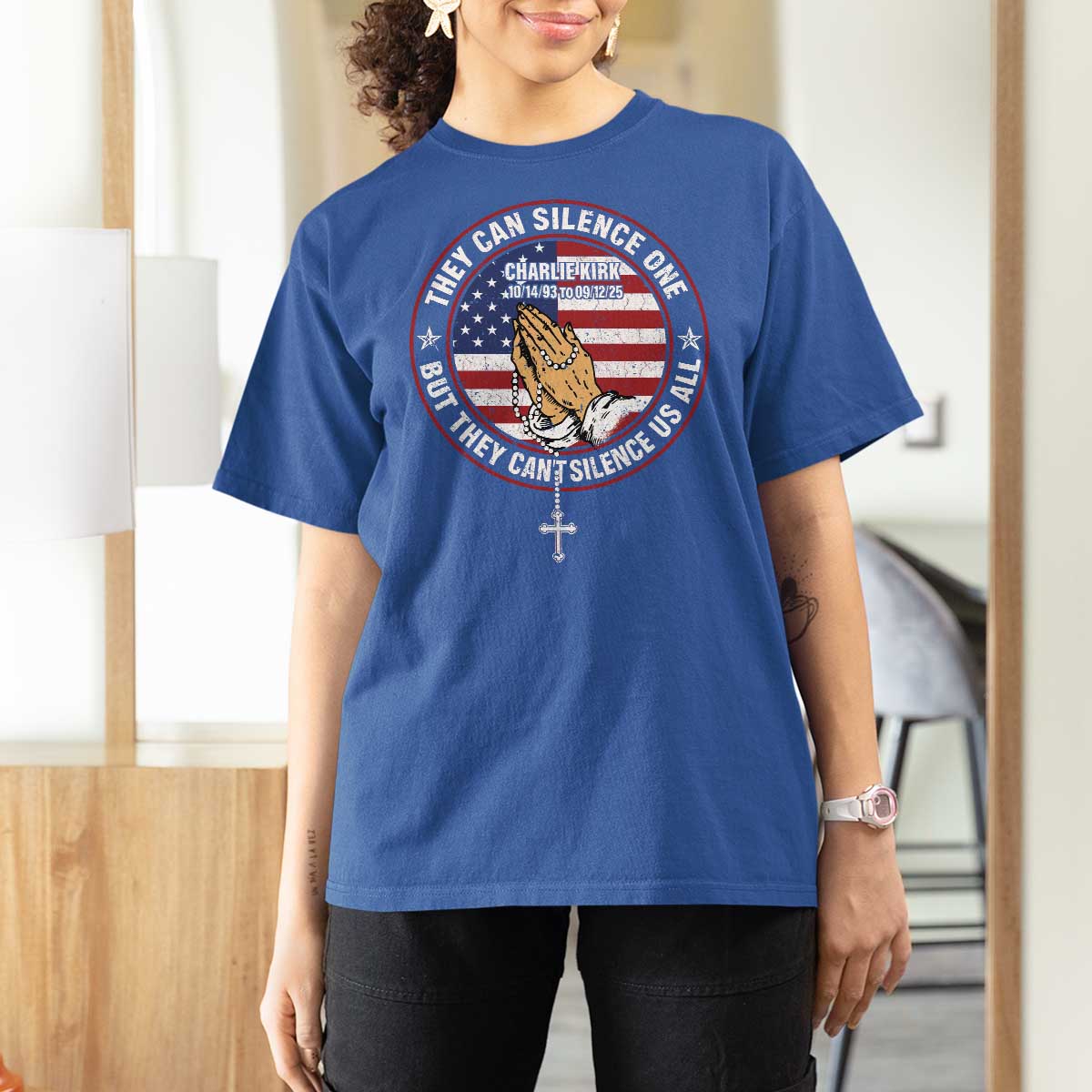 Charlie Kirk Memorial T Shirt For Women Retro American Flag - Wonder Print Shop