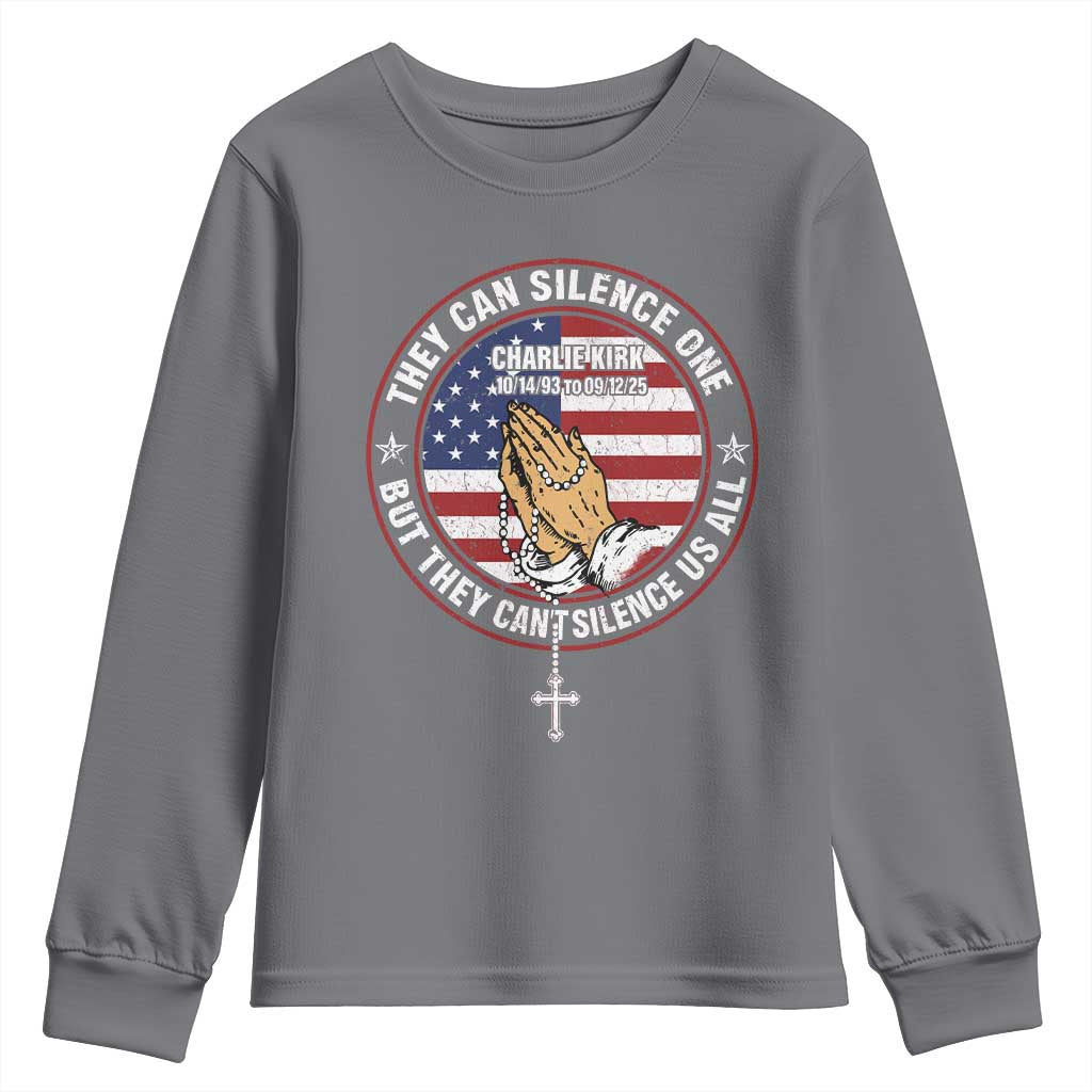 Charlie Kirk Memorial Youth Sweatshirt Retro American Flag - Wonder Print Shop