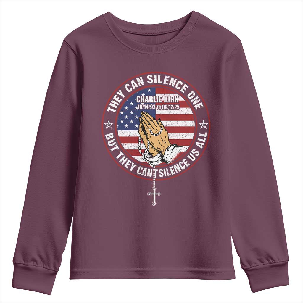 Charlie Kirk Memorial Youth Sweatshirt Retro American Flag - Wonder Print Shop