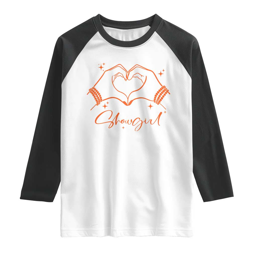 Heart Hands Showgirl Raglan Shirt Girl Vintage 70's 80's Trendy Apparel - Wonder Print Shop