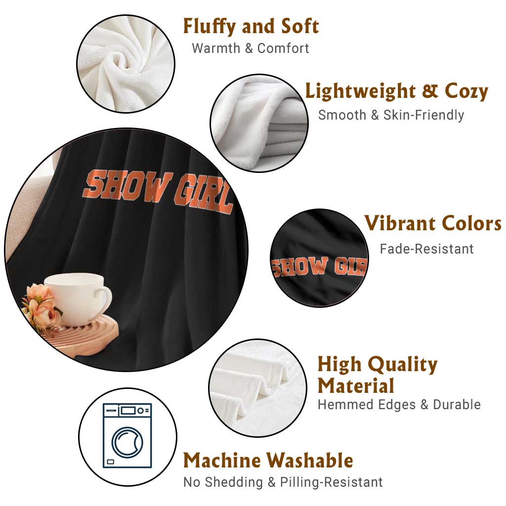 Showgirl Throw Blanket Retro Vintage Varsity Sports Orange Text - Wonder Print Shop