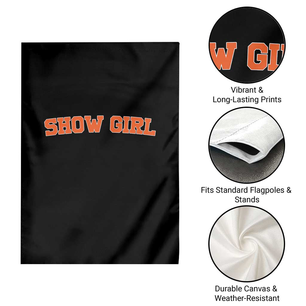 Showgirl Garden Flag Retro Vintage Varsity Sports Orange Text - Wonder Print Shop