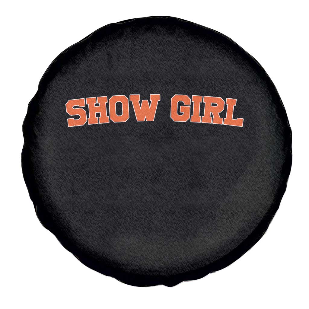 Showgirl Spare Tire Cover Retro Vintage Varsity Sports Orange Text - Wonder Print Shop
