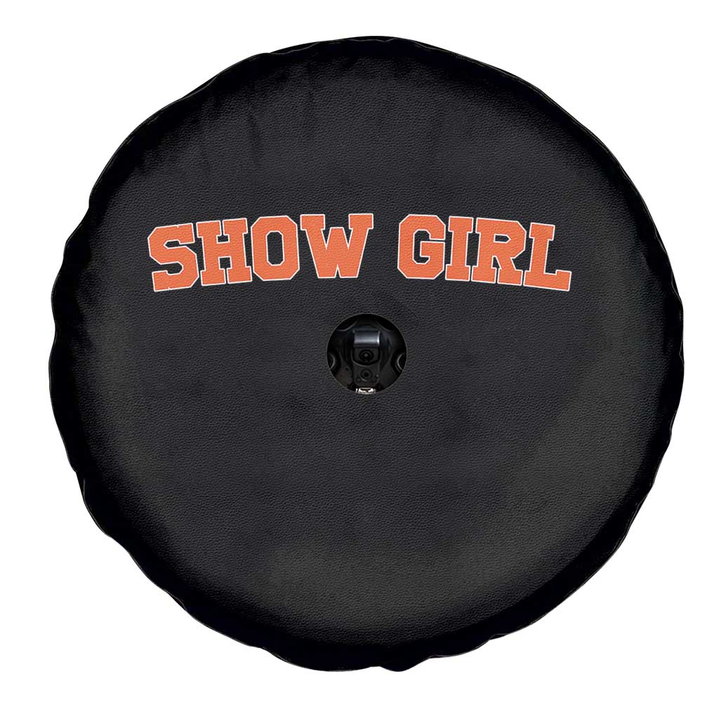 Showgirl Spare Tire Cover Retro Vintage Varsity Sports Orange Text - Wonder Print Shop