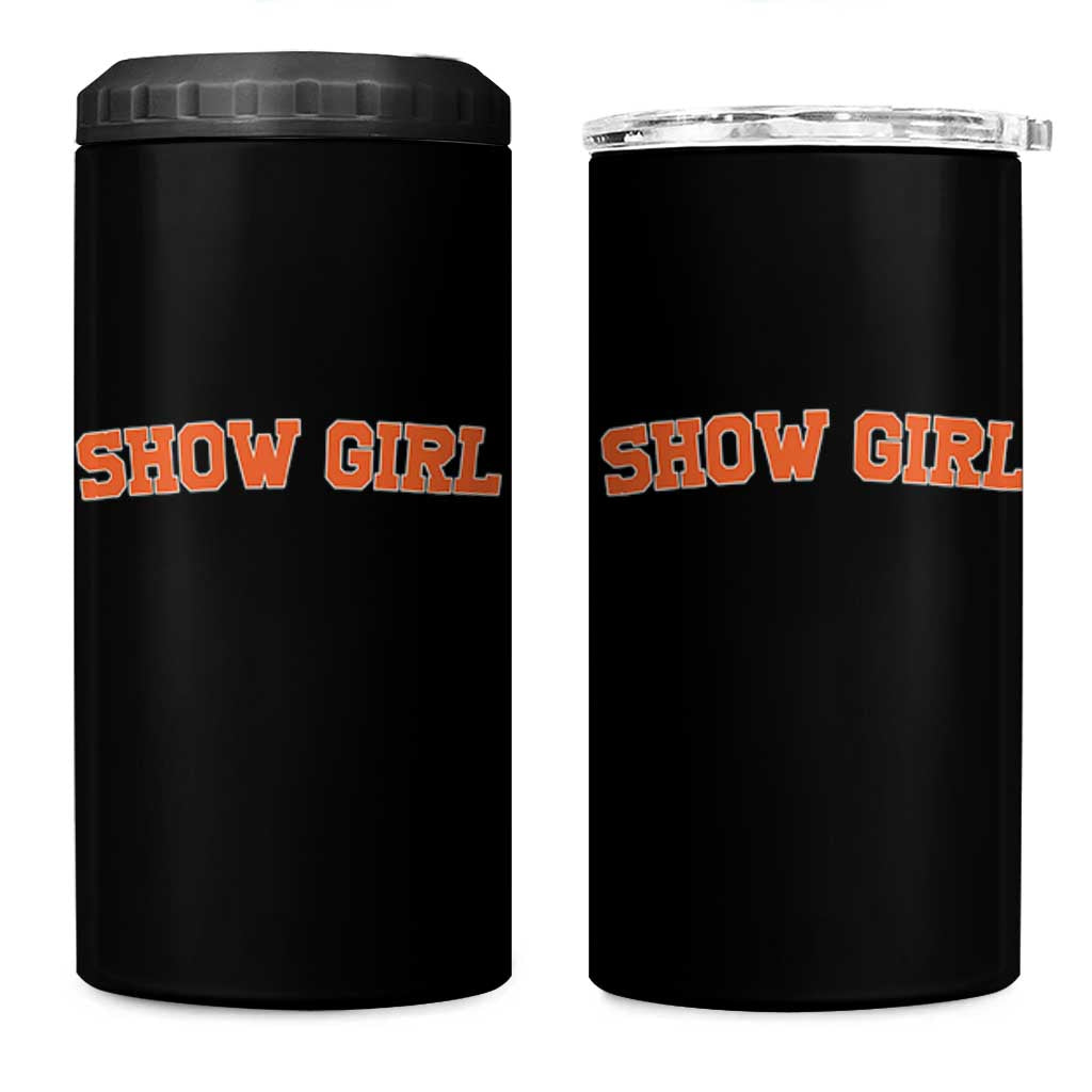 Showgirl 4 in 1 Can Cooler Tumbler Retro Vintage Varsity Sports Orange Text - Wonder Print Shop
