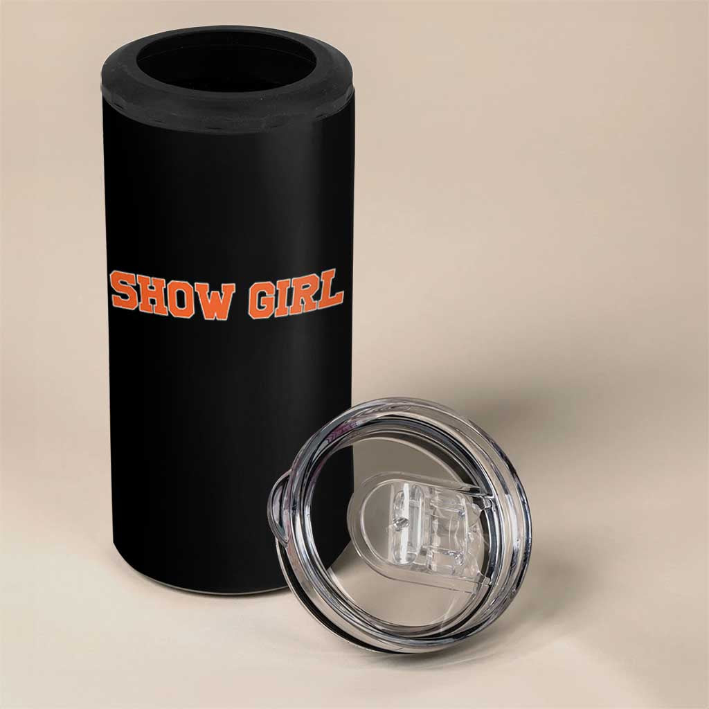 Showgirl 4 in 1 Can Cooler Tumbler Retro Vintage Varsity Sports Orange Text - Wonder Print Shop