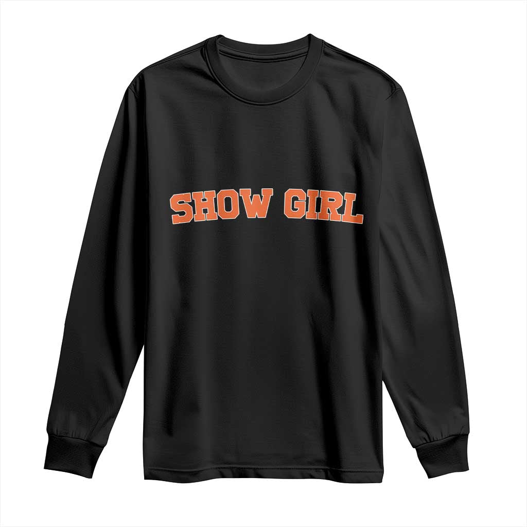 Showgirl Long Sleeve Shirt Retro Vintage Varsity Sports Orange Text - Wonder Print Shop