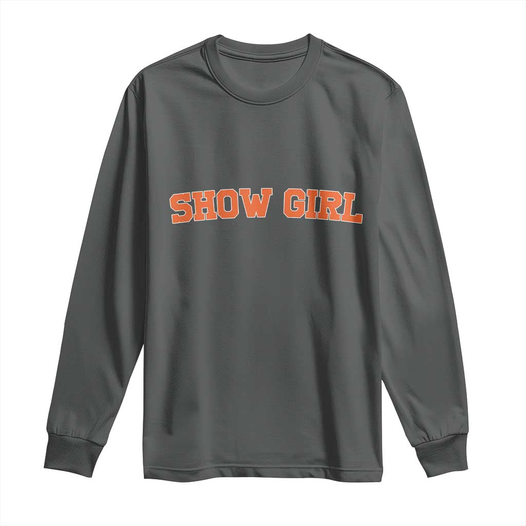 Showgirl Long Sleeve Shirt Retro Vintage Varsity Sports Orange Text - Wonder Print Shop