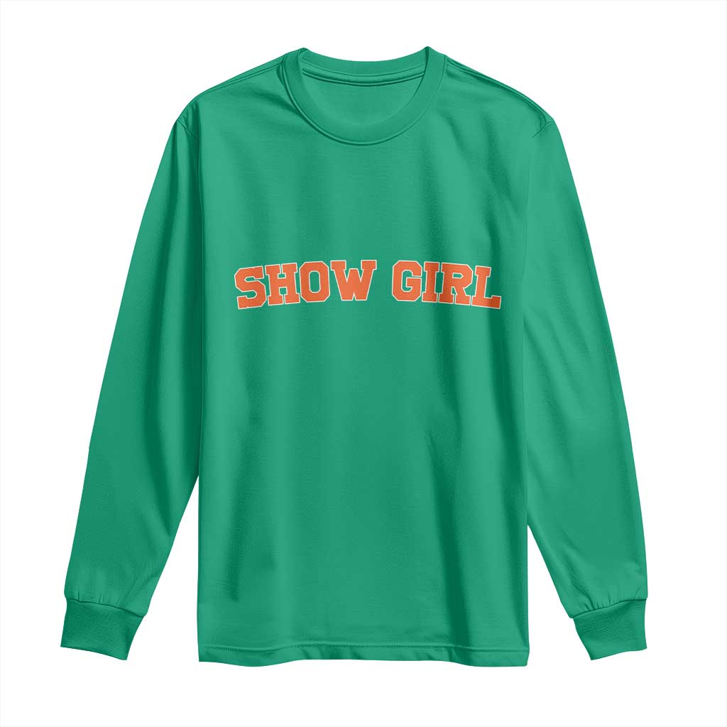 Showgirl Long Sleeve Shirt Retro Vintage Varsity Sports Orange Text - Wonder Print Shop