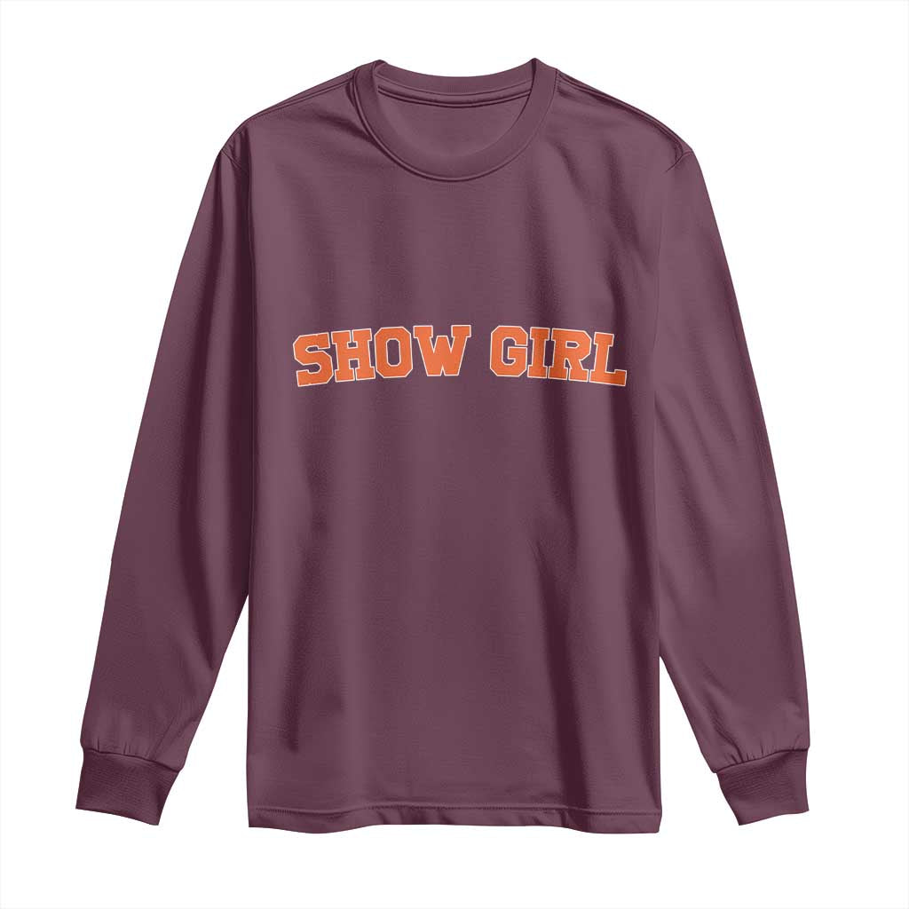 Showgirl Long Sleeve Shirt Retro Vintage Varsity Sports Orange Text - Wonder Print Shop