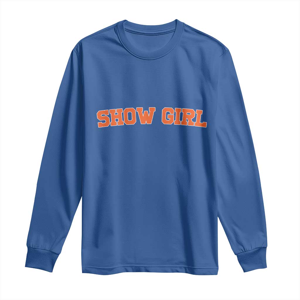 Showgirl Long Sleeve Shirt Retro Vintage Varsity Sports Orange Text - Wonder Print Shop