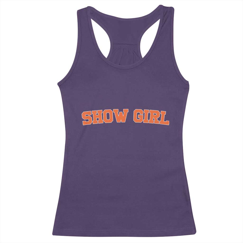 Showgirl Racerback Tank Top Retro Vintage Varsity Sports Orange Text - Wonder Print Shop