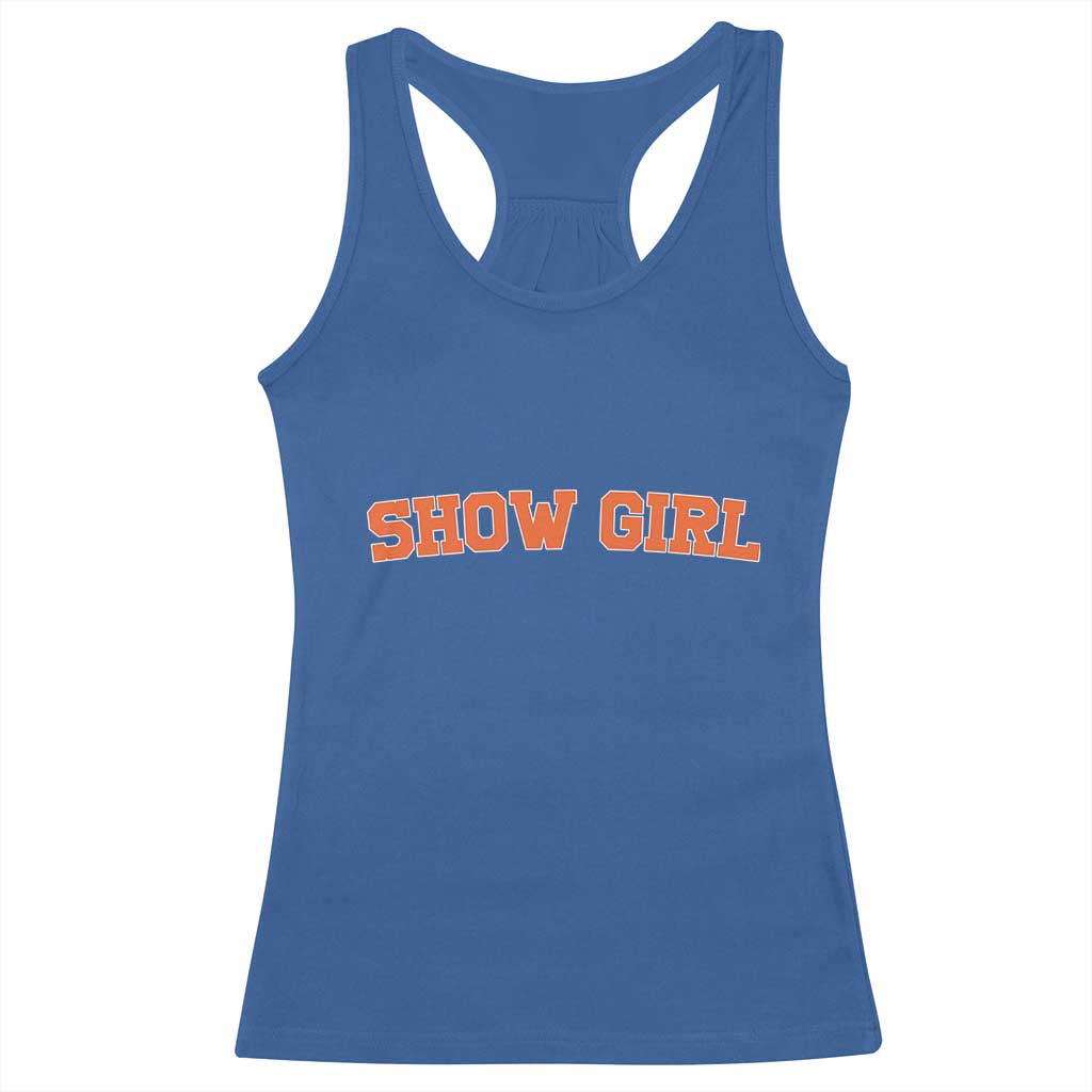 Showgirl Racerback Tank Top Retro Vintage Varsity Sports Orange Text - Wonder Print Shop