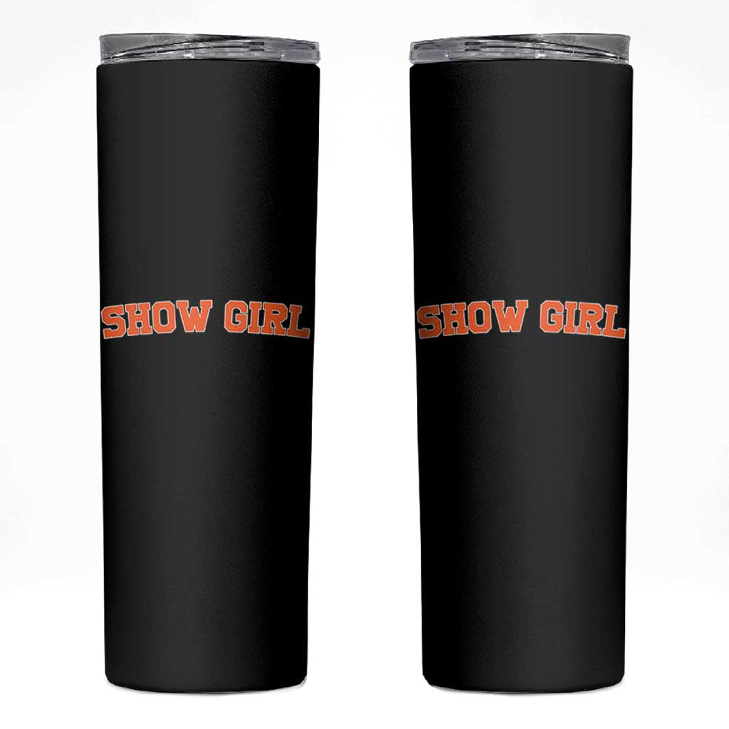 Showgirl Skinny Tumbler Retro Vintage Varsity Sports Orange Text - Wonder Print Shop