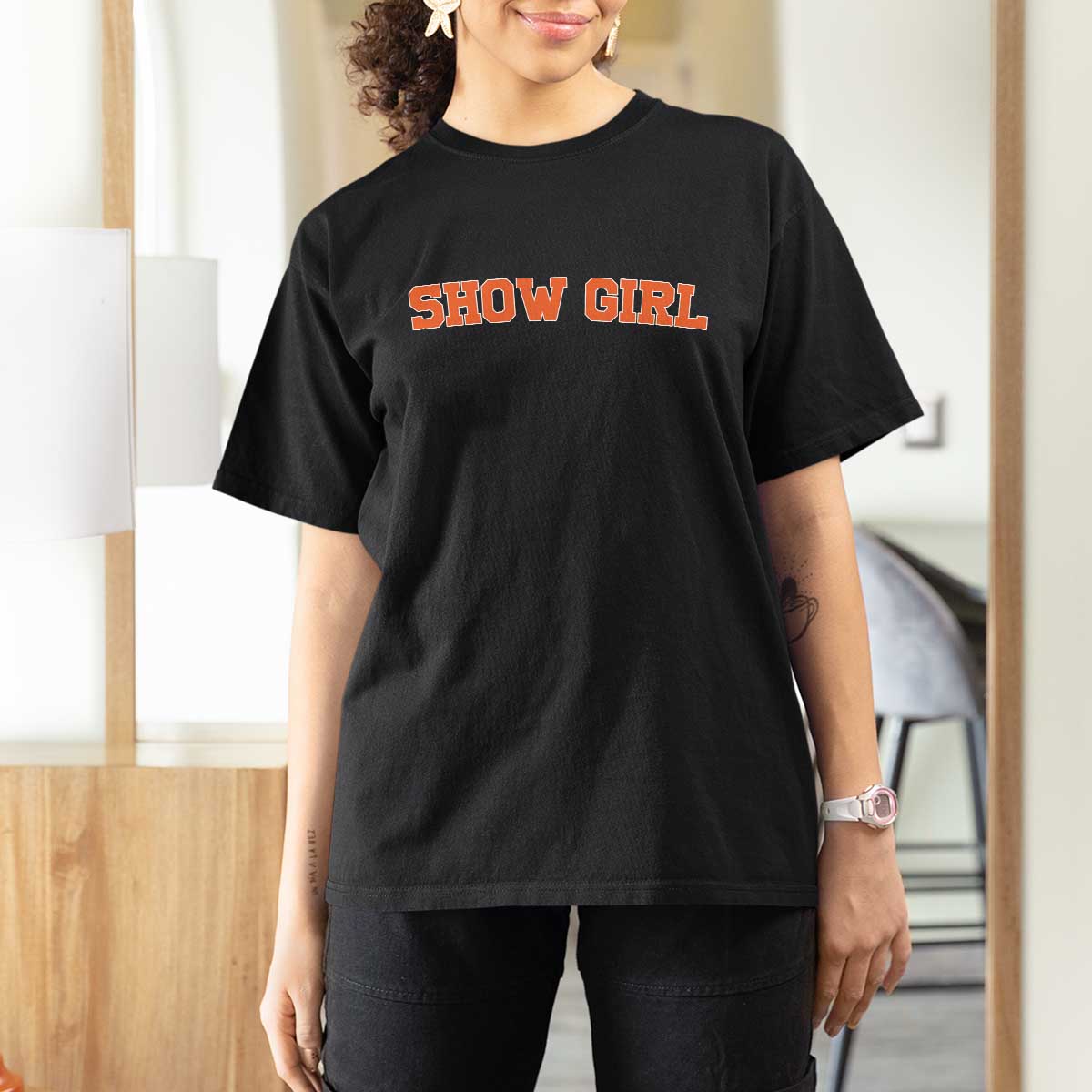 Showgirl T Shirt For Women Retro Vintage Varsity Sports Orange Text TS10