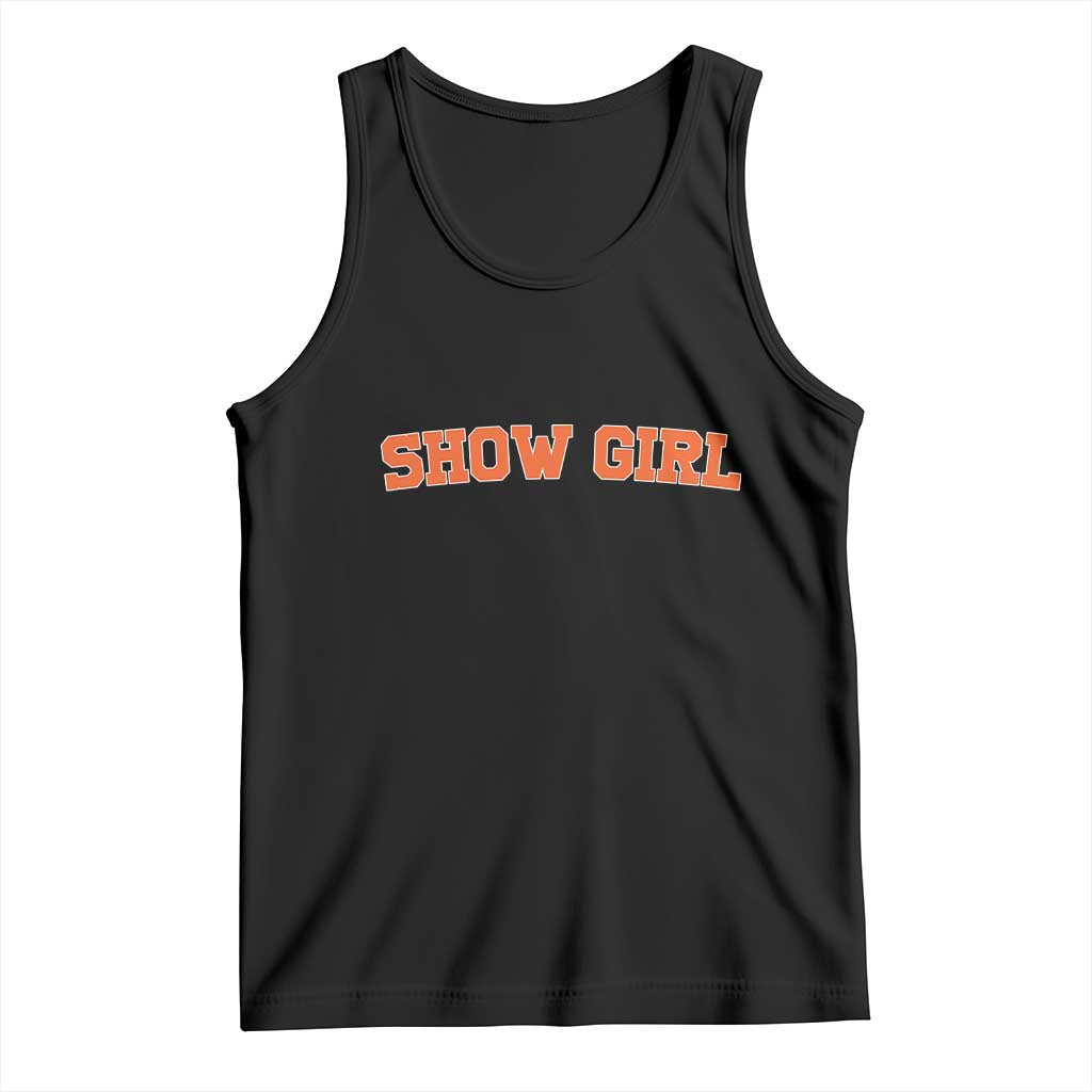 Showgirl Tank Top Retro Vintage Varsity Sports Orange Text - Wonder Print Shop