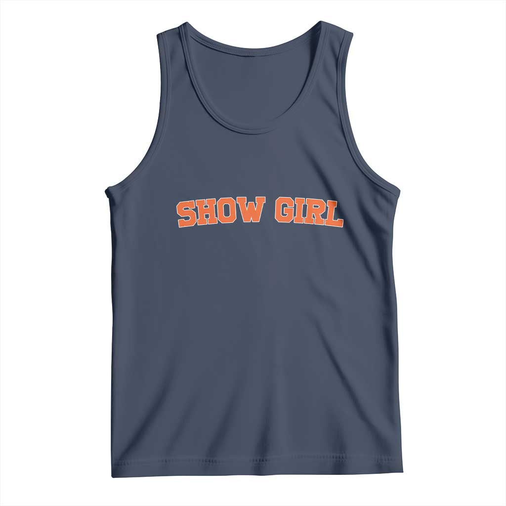 Showgirl Tank Top Retro Vintage Varsity Sports Orange Text - Wonder Print Shop