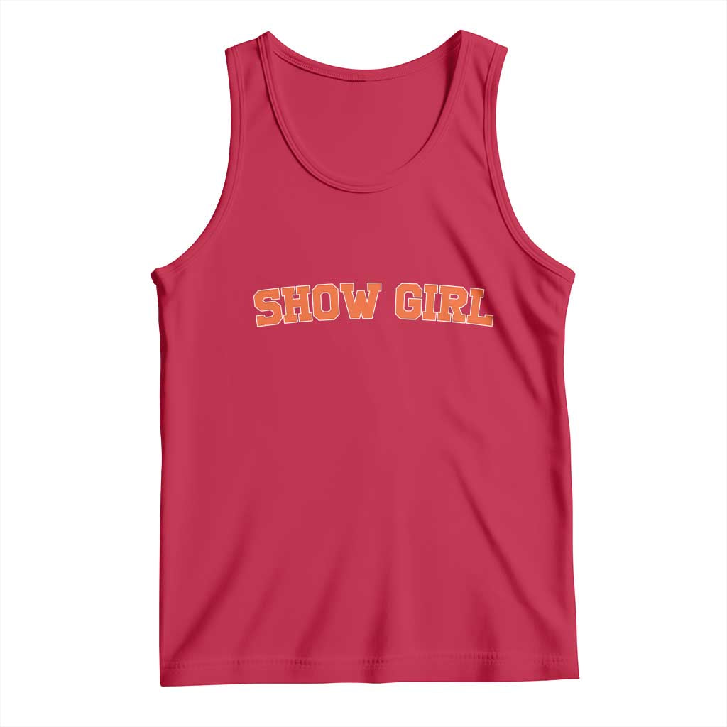 Showgirl Tank Top Retro Vintage Varsity Sports Orange Text - Wonder Print Shop