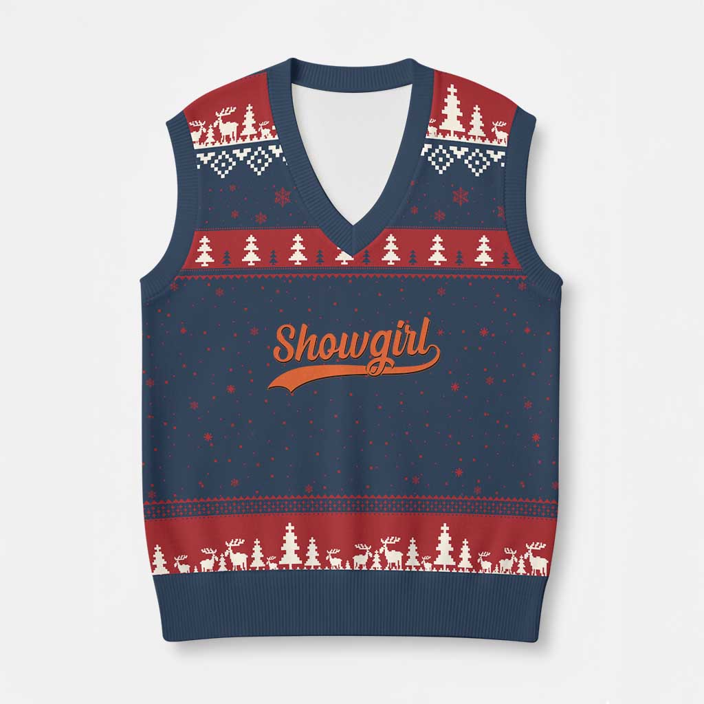 Showgirl V-Neck Knit Sweater Vest Varsity Script Vintage Sports Jersey Style - Wonder Print Shop