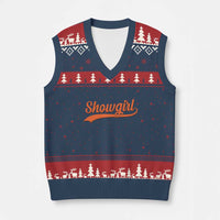 Showgirl V-Neck Knit Sweater Vest Varsity Script Vintage Sports Jersey Style - Wonder Print Shop