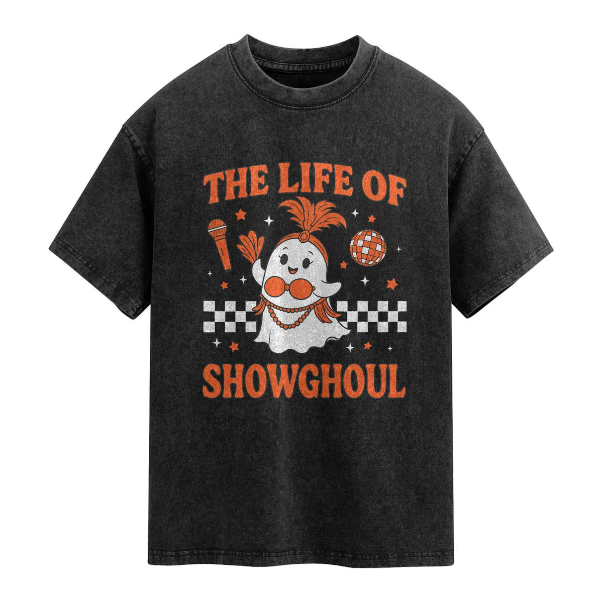 Funny Halloween Costume Showgirl Washed Cotton T-Shirt The Life of A Showghoul Cute Ghost