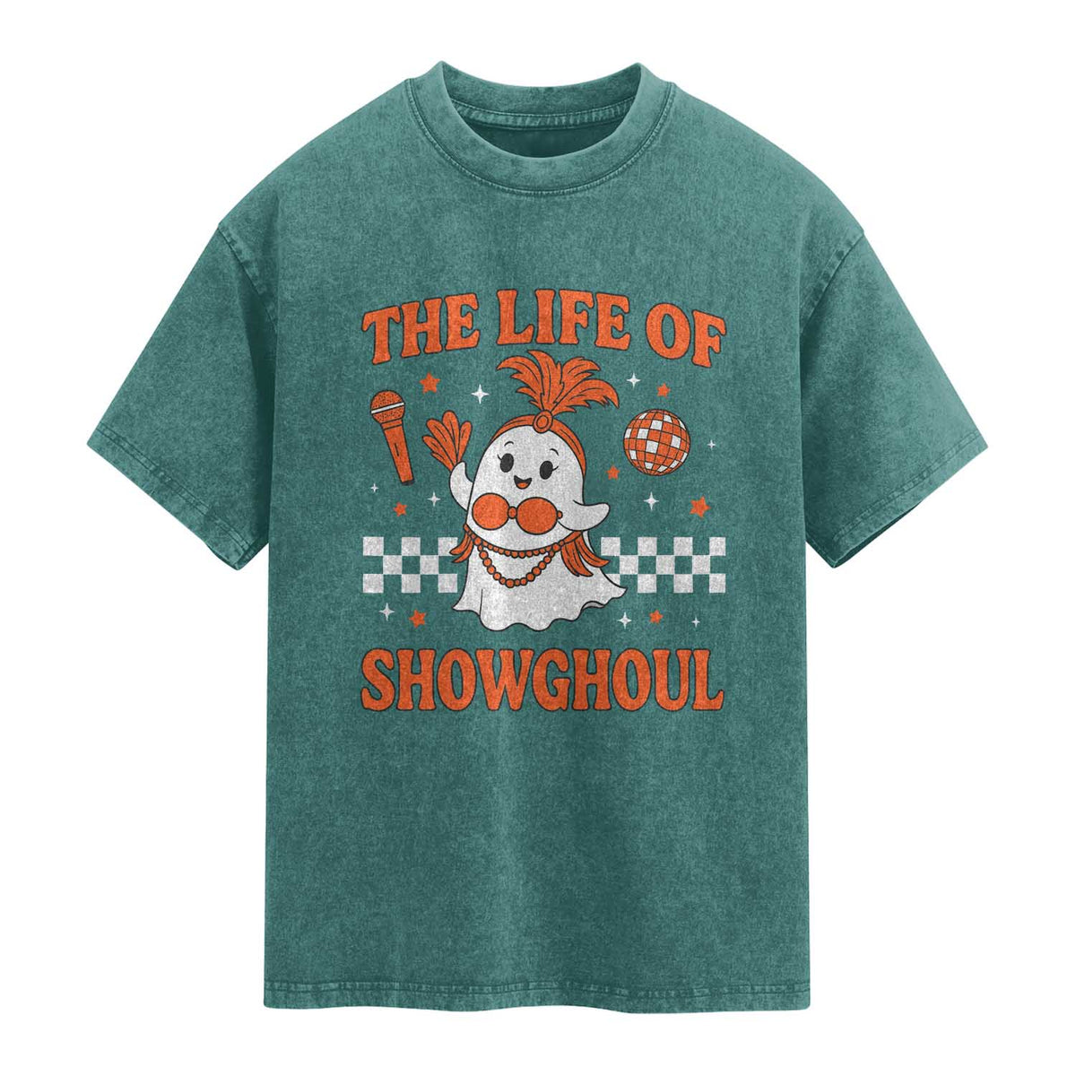 Funny Halloween Costume Showgirl Washed Cotton T-Shirt The Life of A Showghoul Cute Ghost