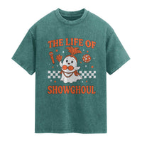 Funny Halloween Costume Showgirl Washed Cotton T-Shirt The Life of A Showghoul Cute Ghost