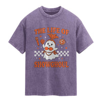 Funny Halloween Costume Showgirl Washed Cotton T-Shirt The Life of A Showghoul Cute Ghost