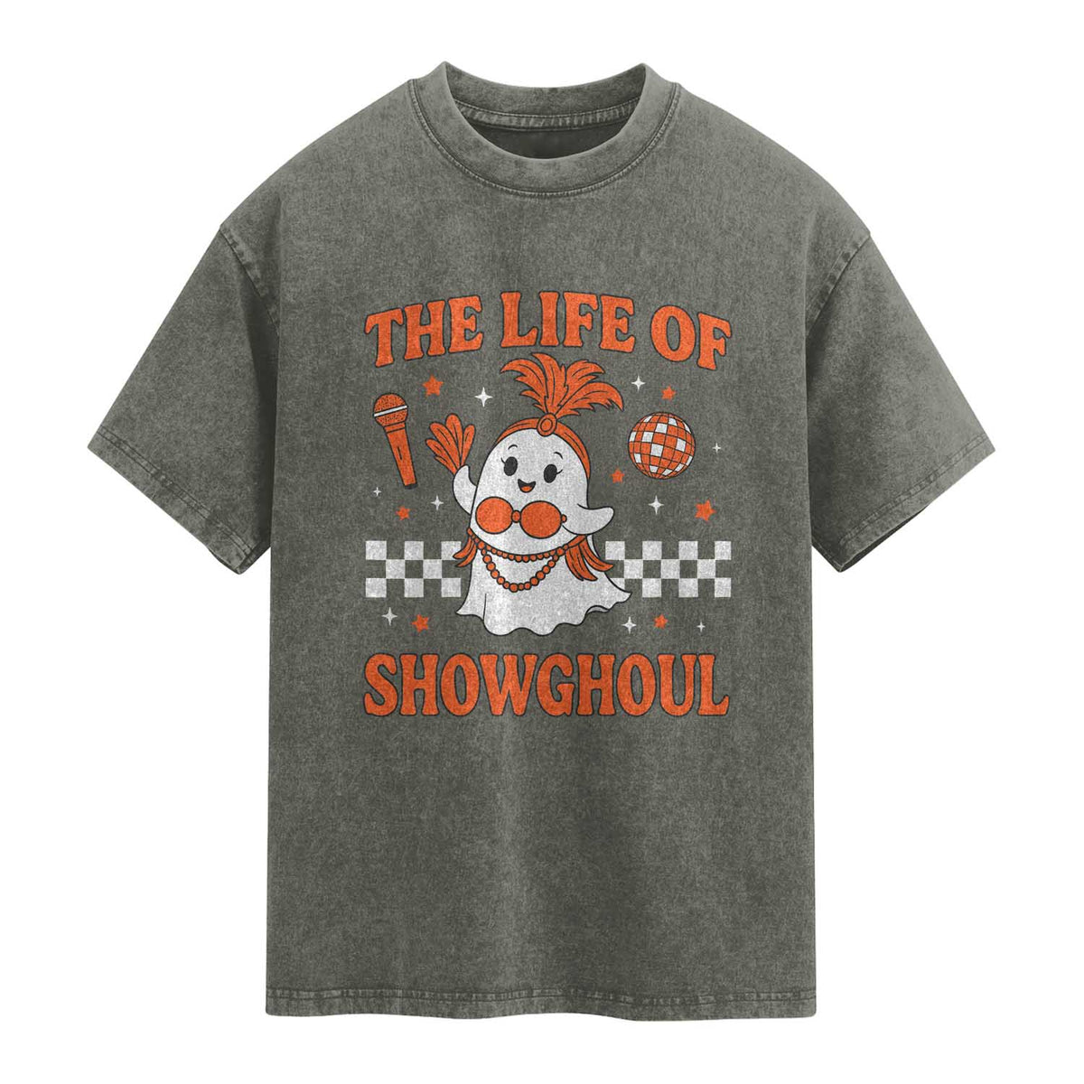 Funny Halloween Costume Showgirl Washed Cotton T-Shirt The Life of A Showghoul Cute Ghost